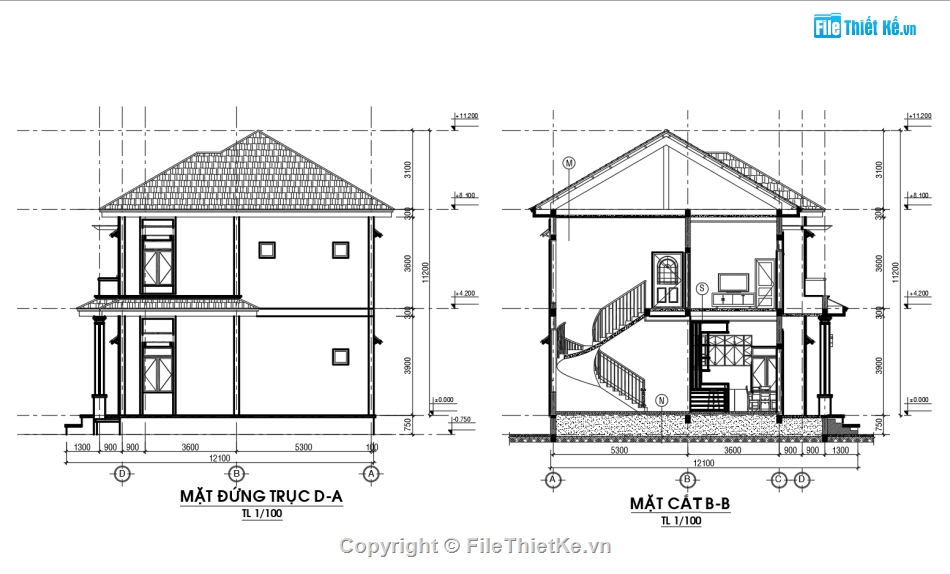 Biệt thự mái thái đẹp,Biệt thự 2 tầng,Bản vẽ nhà mái thái